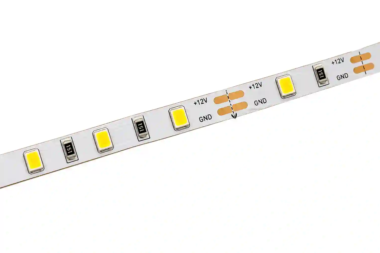 Detail tenkého LED pásku 12V IP20 se samolepicí páskou 3M